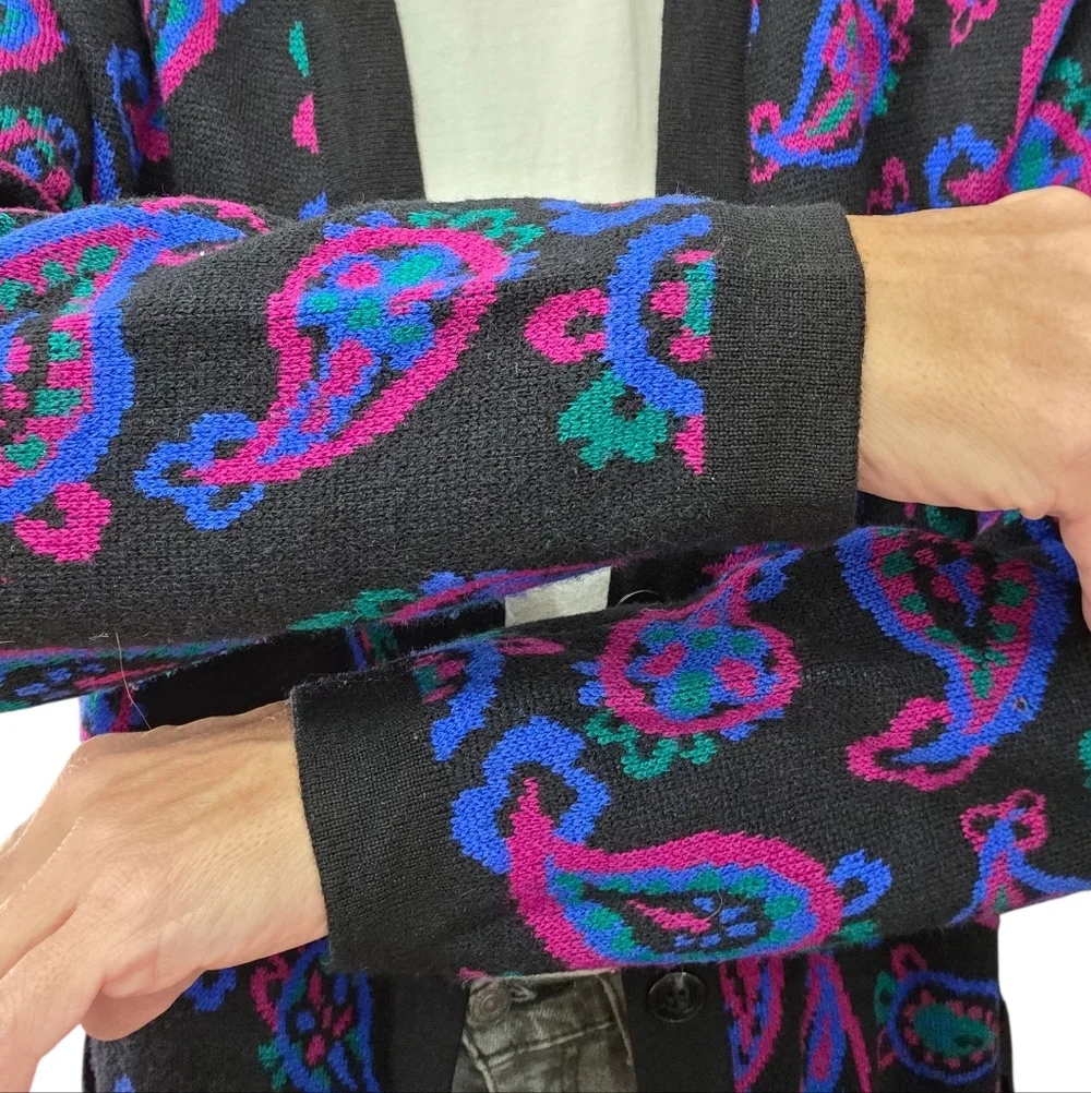 Vintage Charter Club Paisley Cardigan Wool Blend 90s Y2K Longline Sweater M - Picture 5 of 8
